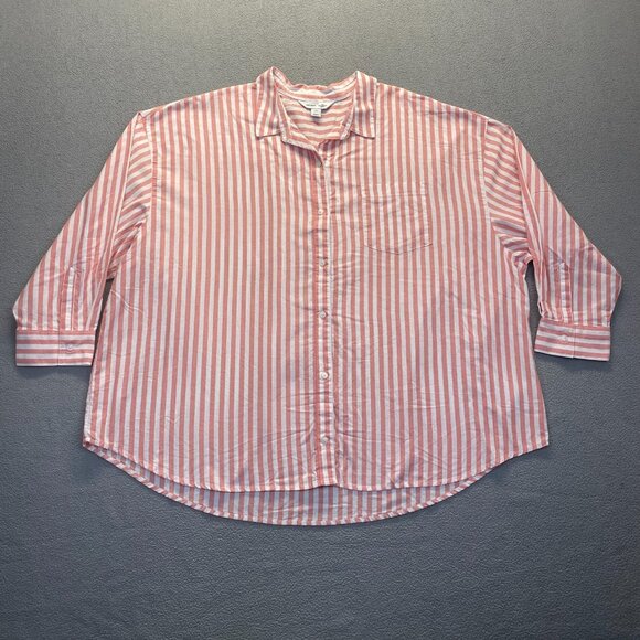 Old Navy Pink Striped Cotton Long Sleeve Boyfriend Button Down Size XXL Long Sle - Picture 12 of 12